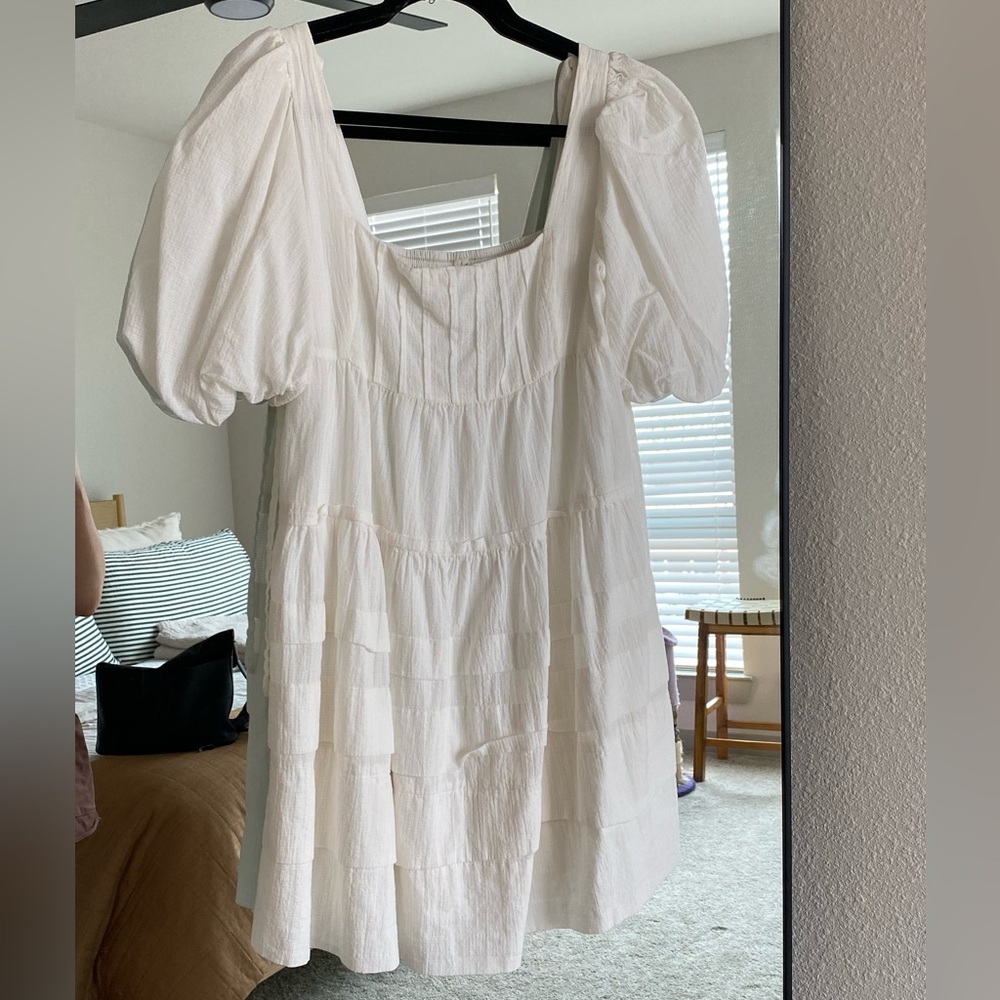 By Anthropologie White Mini Dress, Short Sleeve, Size Small